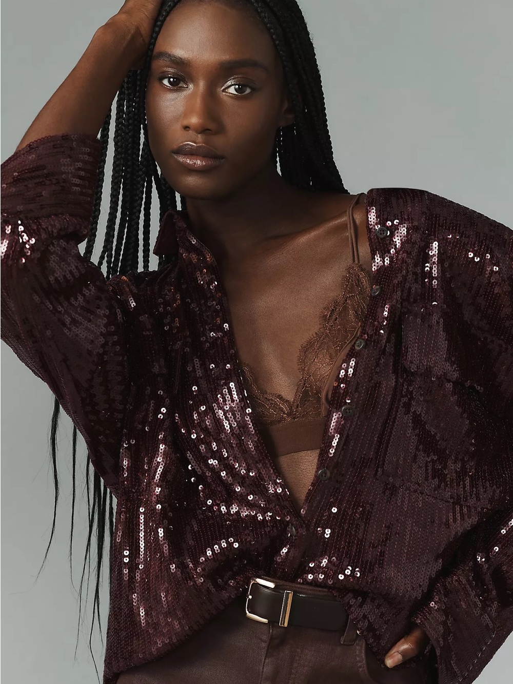 Pilcro Sequin Buttondown Shirt
Oversized size S Deep Burgundy
